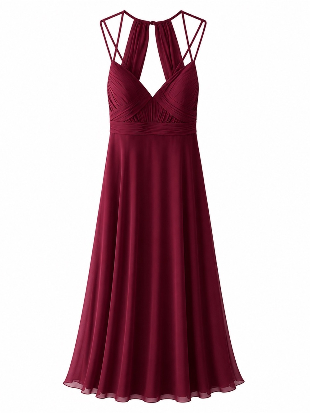 Azazie Burgundy Chiffon Halter Maxi Bridesmaid Dress AU10- US 6
